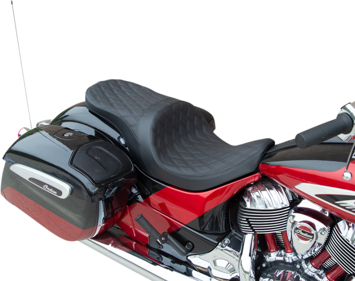 DRAG SPECIALTIES Low Profile Touring Seat - Double Diamond - Black Stitch - Solar Reflective - '14-'22 Indian 0810-2274
