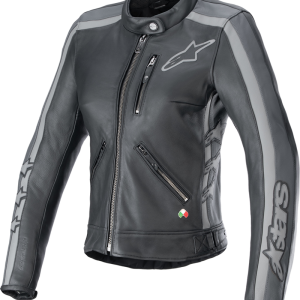 ALPINESTARS Stella Dyno Leather Jacket - Black Tar Gray/Dark Gray - 2XL 3113924-1296-2X