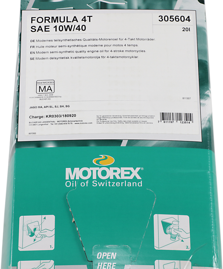 MOTOREX Formula Synthetic Blend 4T Engine Oil - 10W- 40 - 20L - Dispenser Box 196621
