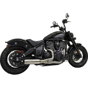 BASSANI XHAUST 2-into-1 Exhaust System with Super Bike Muffler - Stainless Steel - Black for Indian Super Chief 2022-2023 8H12SS