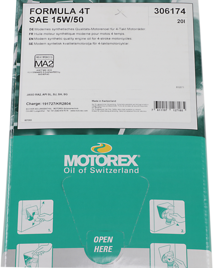 MOTOREX Formula Synthetic Blend 4T Engine Oil - 15W-50 - 20L - Dispenser Box 196620