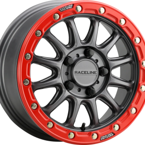 RACELINE WHEELS Wheel - Alpha - Front/Rear - Gun Metal/with Gloss Red Ring - 15x10 - 5/114.3 - 3+4 (+25 mm) A14GR-51012+25