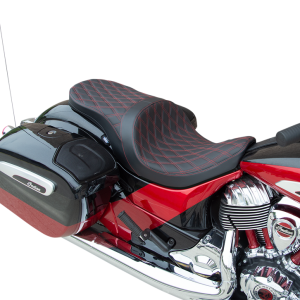 DRAG SPECIALTIES Low Profile Touring Seat - Double Diamond - Red Stitch - Solar Reflective - '14-'22 Indian 0810-2276