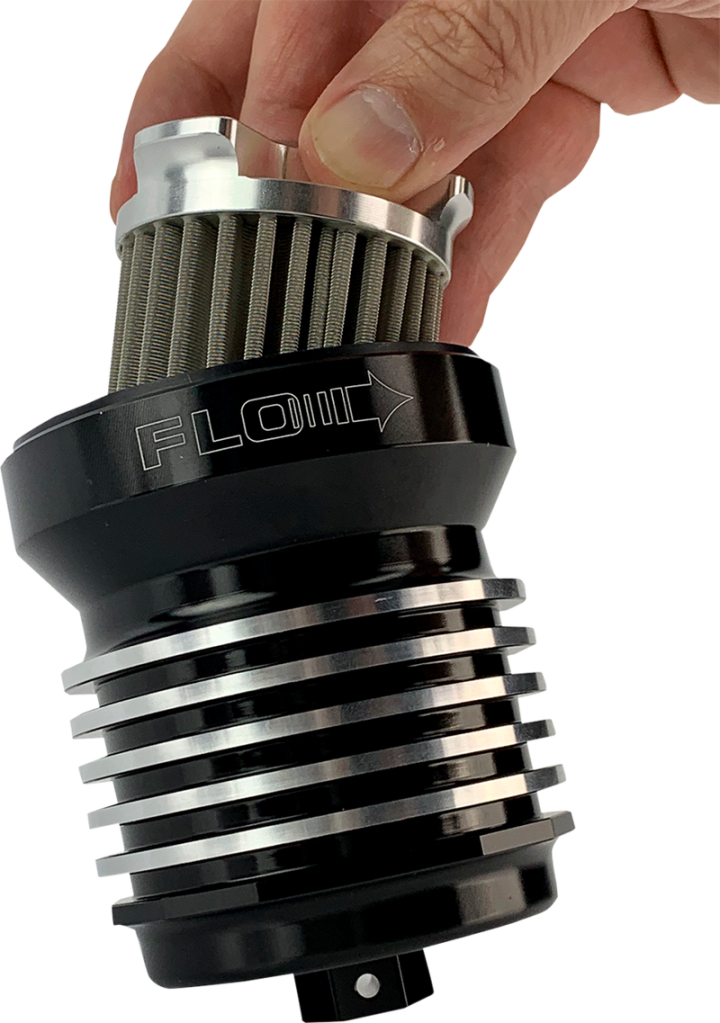 PC RACING Oil Filter with Polished Fins - Black PCS1BC