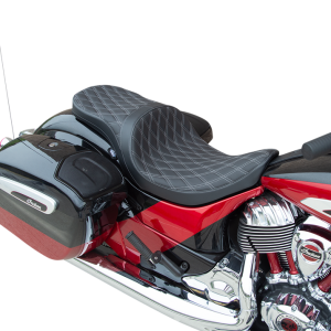 DRAG SPECIALTIES Low Profile Touring Seat - Double Diamond w/ Silver Stitching - '14-'22 Indian 0810-2260