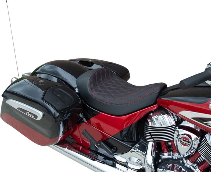 DRAG SPECIALTIES Solo Seat - Double Diamond - Red Stitching - '14-'22 Indian 0810-2269