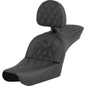 SADDLEMEN RoadSofa™ Seat - Lattice Stitch - with Driver Backrest - FXDWG 2004-2005 804-05-182BR