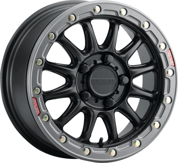 RACELINE WHEELS Wheel - Alpha - Front/Rear - Black/with Gun Metal Ring - 15x10 - 5/114.3 - 3+4 (+25 mm) A14BG-51012+25