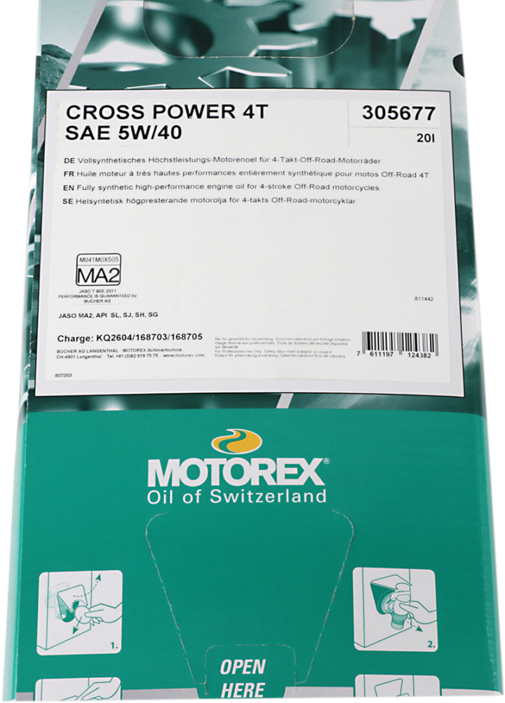 MOTOREX Cross Power Synthetic 4T Engine Oil - 5W-40 - 20L Dispenser Box 196065