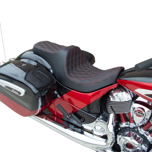 DRAG SPECIALTIES Predator III Seat - Forward Positioning - Double Diamond - Red Stitching - '14-'22 Indian 0810-2272