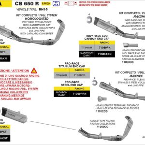ARROW Honda Cbr650r E5+ 2024 Racing Full System With Aluminium Dark Indy-Race Evo Silencer + Stainless Steel Collectors 71069AKN