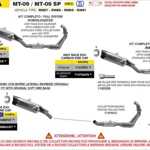 ARROW Yamaha MT-09 / Yamaha MT-09 SP 2024-2025 Full System Racing With Indy Race EVO Aluminium Dark Slip Ons 71070AKN
