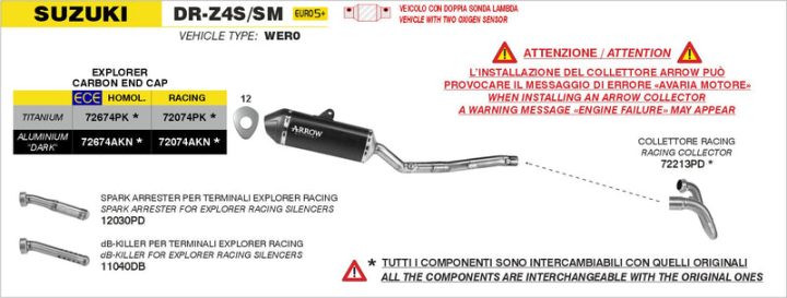 Arrow SUZUKI DR-Z4S/SM E5+ 2026 STAINLESS STEEL COLLECTORS 72213PD