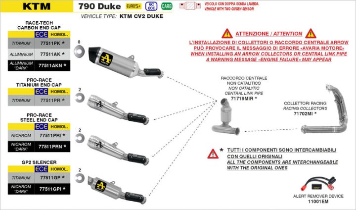 Arrow KTM DUKE 790 E5+ 2026 RACE-TECH TITANIUM EXHAUST 77511PK