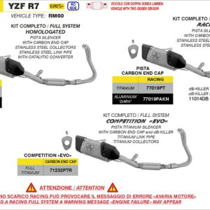 Arrow YAMAHA YZF R7 E5+ 2026 FULL SYSTEM WITH ALUMINIUM DARK PISTA EXHAUST 77519PAKN